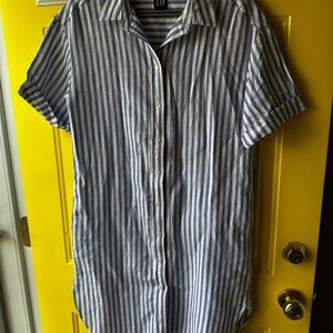 GAP Women's Casual  Oversized Blue and White Striped Dress